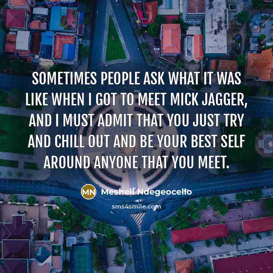 “Sometimes people ask what it was like when I got to meet Mick Jagger, and I must admit that you just try and chill out and be your best self around anyone that you meet.” quote by Meshell Ndegeocello