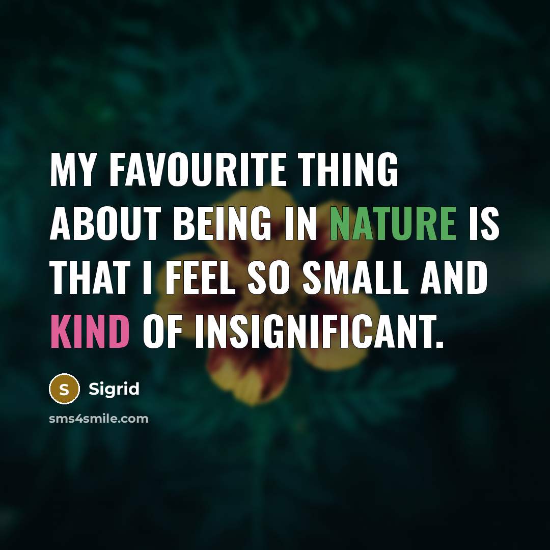 “My favourite thing about being in nature is that I feel so small and kind of insignificant.” quote by Sigrid
