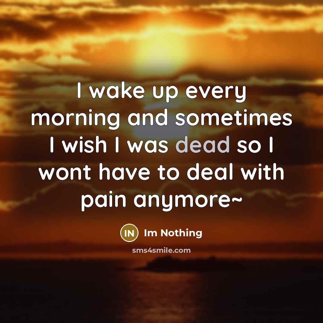 “I wake up every morning and sometimes I wish I was dead so I wont have to deal with pain anymore~” quote by Im Nothing