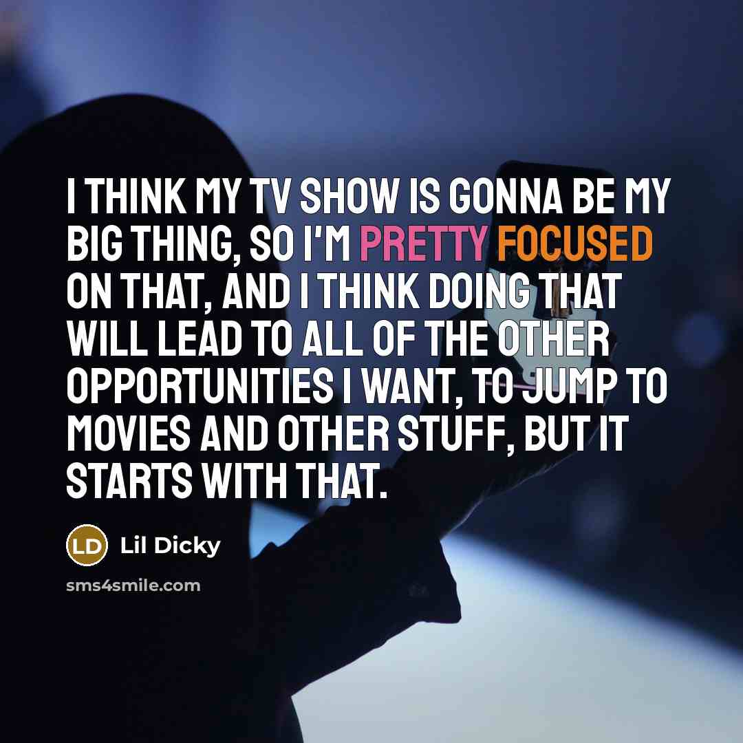 “I think my TV show is gonna be my big thing, so I'm pretty focused on that, and I think doing that will lead to all of the other opportunities I want, to jump to movies and other stuff, but it starts with that.” quote by Lil Dicky