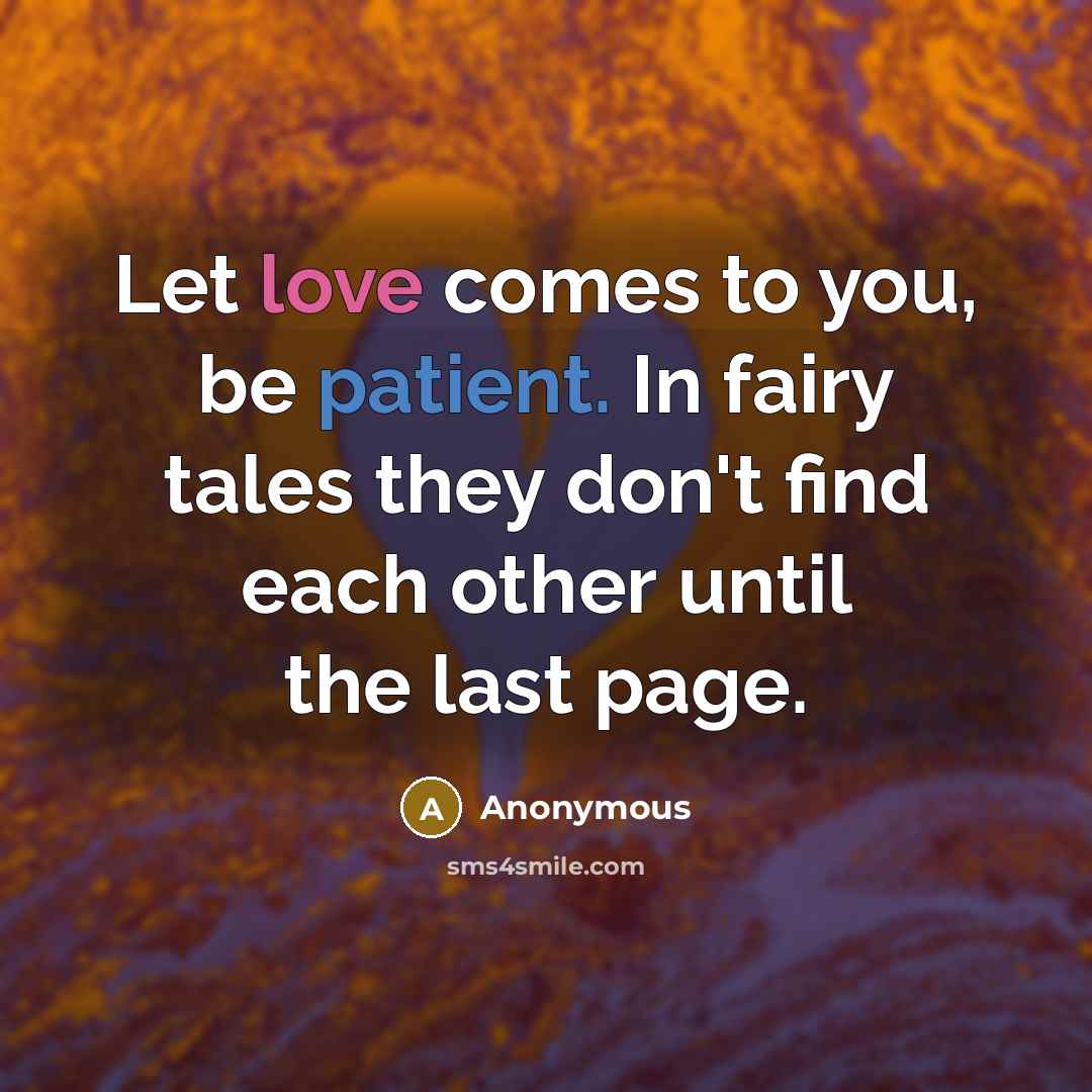 “Let love comes to you, be patient. In fairy tales they don't find each other until the last page.” quote by Anonymous