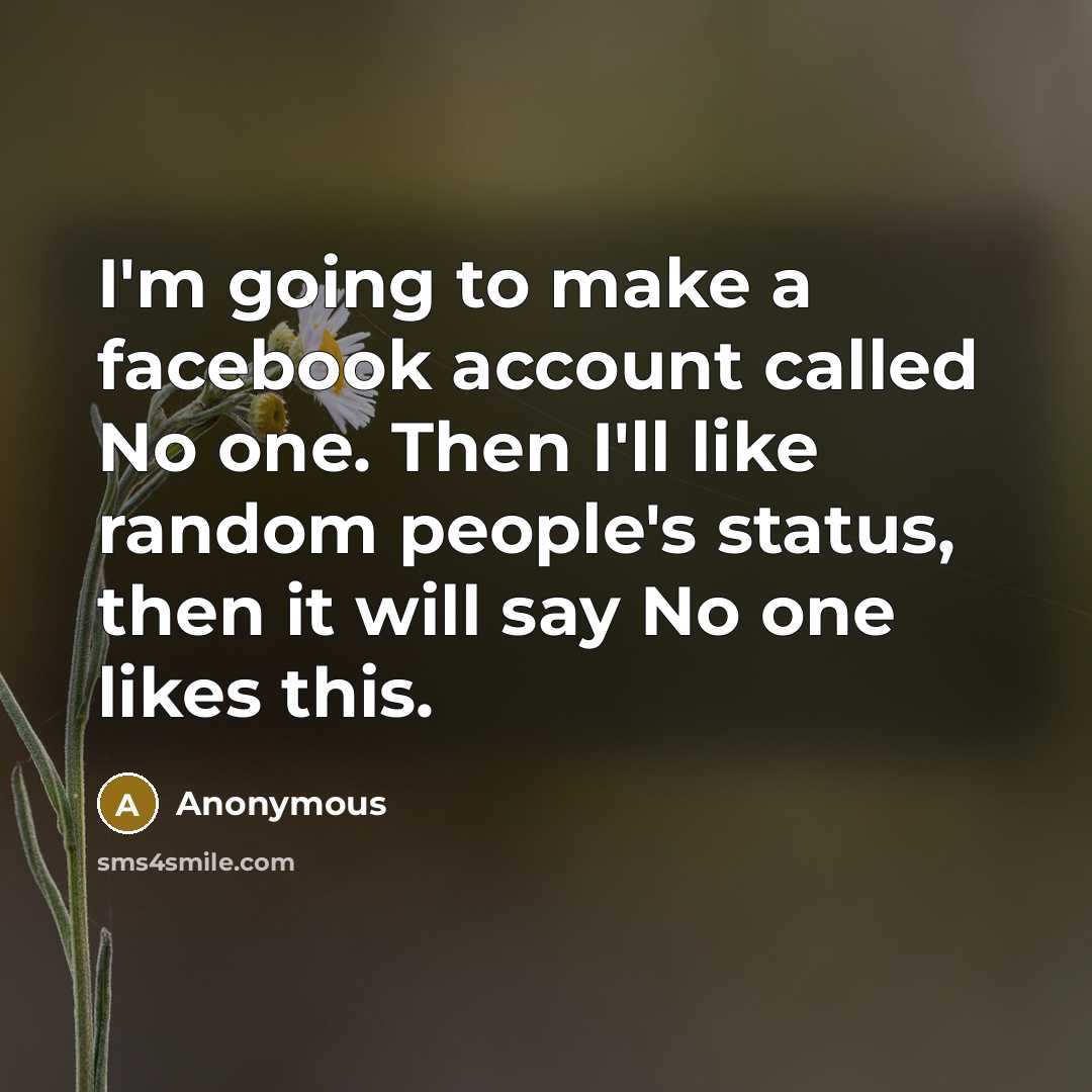 “I'm going to make a facebook account called No one. Then I'll like random people's status, then it will say No one likes this.” quote by Anonymous
