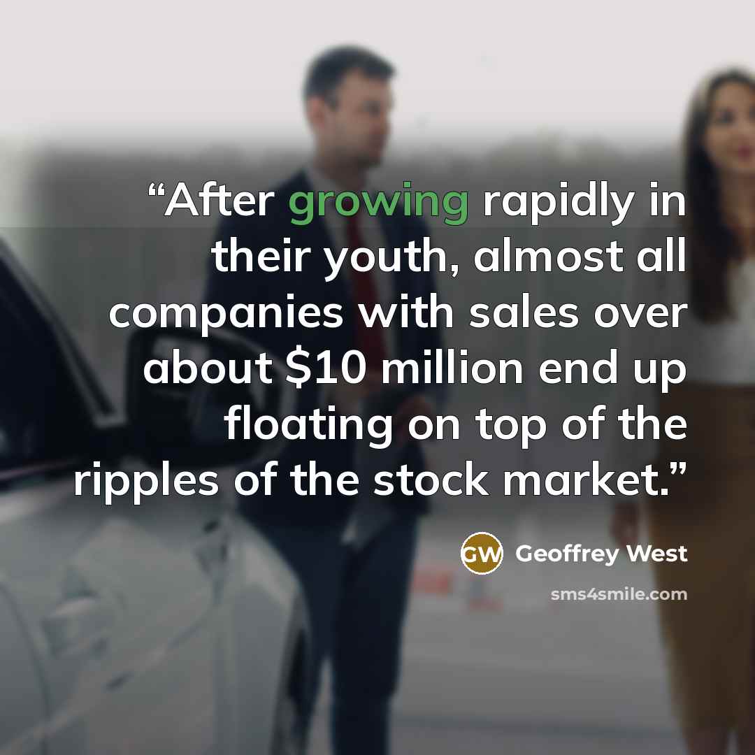 “After growing rapidly in their youth, almost all companies with sales over about $10 million end up floating on top of the ripples of the stock market.” quote by Geoffrey West