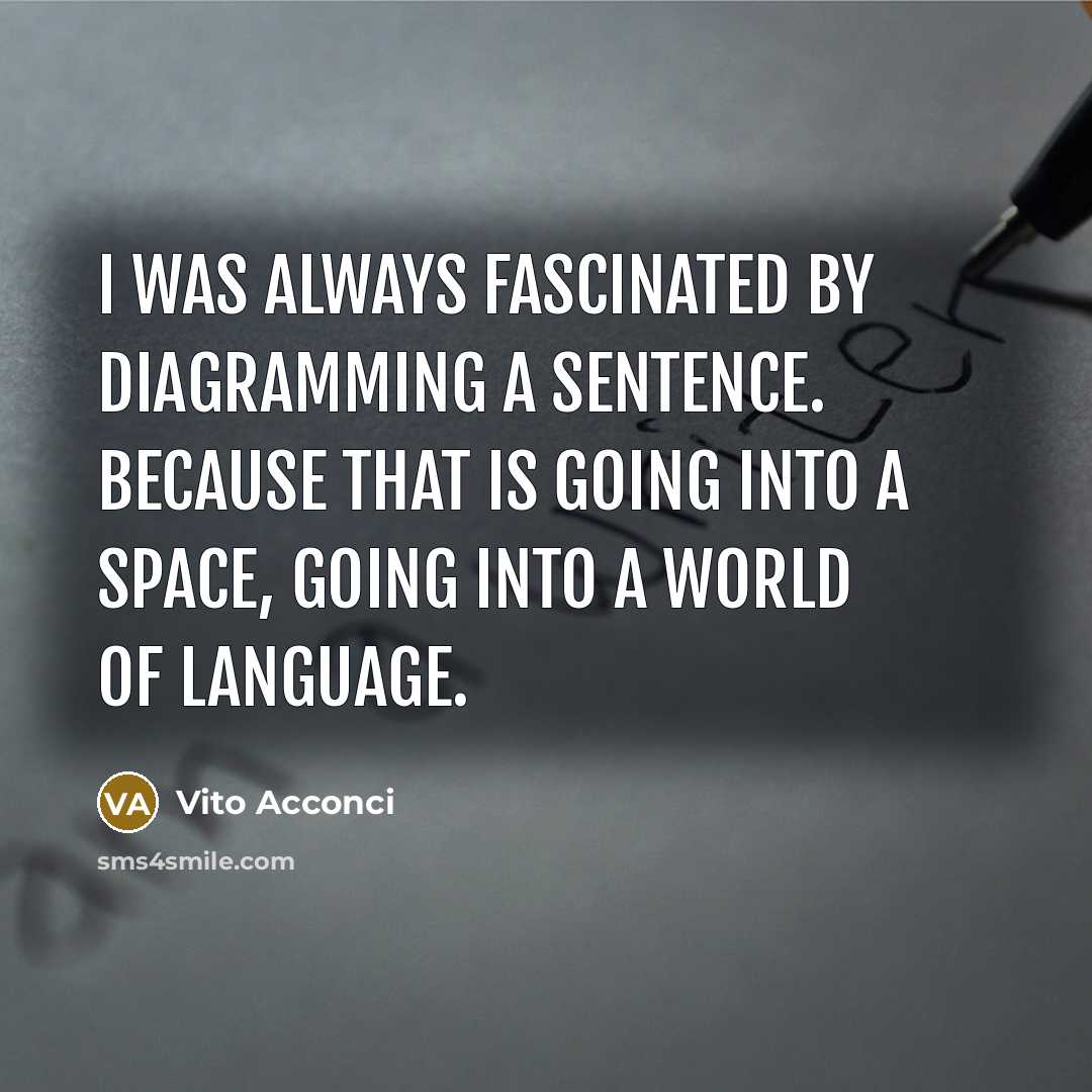 “I was always fascinated by diagramming a sentence. Because that is going into a space, going into a world of language.” quote by Vito Acconci