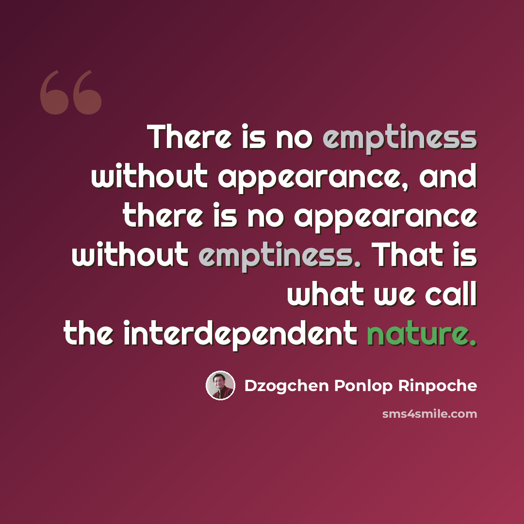 “There is no emptiness without appearance, and there is no appearance without emptiness. That is what we call the interdependent nature.” quote by Dzogchen Ponlop Rinpoche