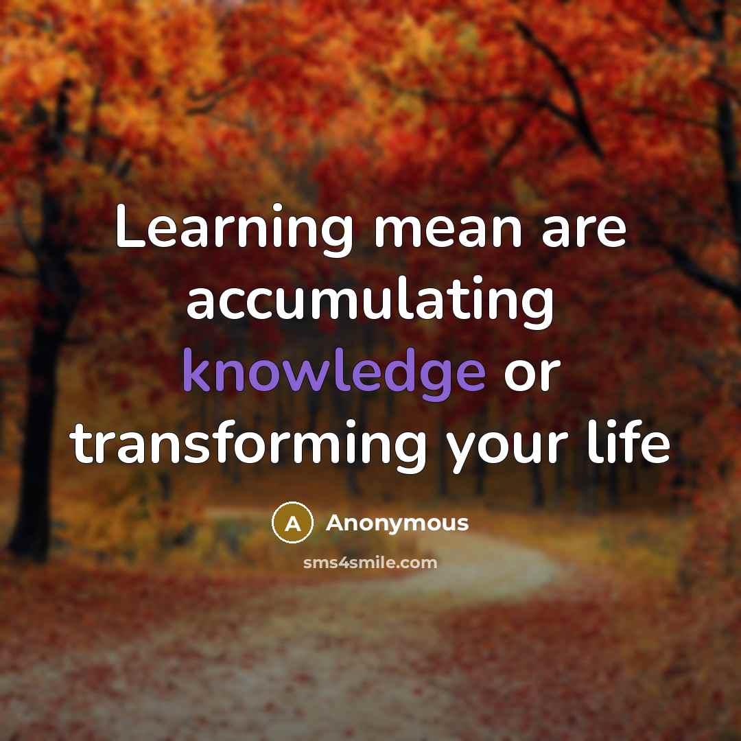 “Learning mean are accumulating knowledge or transforming your life” quote by Anonymous