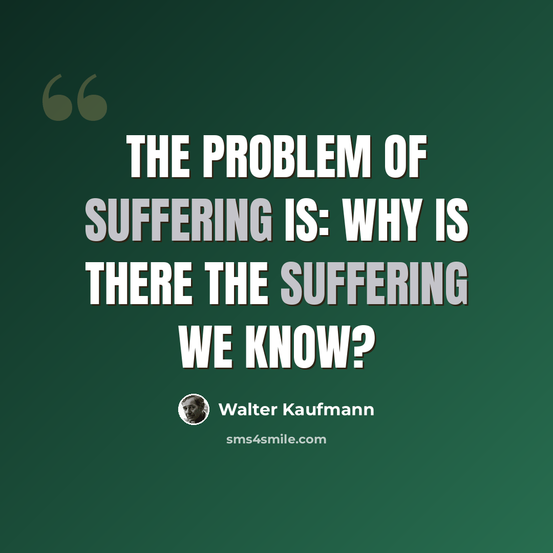 “The problem of suffering is: why is there the suffering we know?” quote by Walter Kaufmann