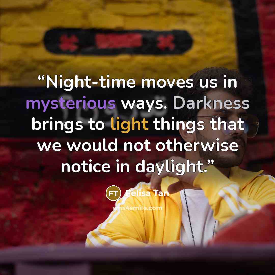 “Night-time moves us in mysterious ways. Darkness brings to light things that we would not otherwise notice in daylight.” quote by Felisa Tan