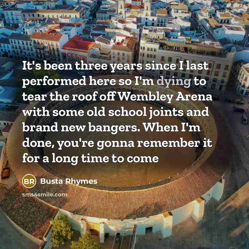 “It's been three years since I last performed here so I'm dying to tear the roof off Wembley Arena with some old school joints and brand new bangers. When I'm done, you're gonna remember it for a long time to come” quote by Busta Rhymes