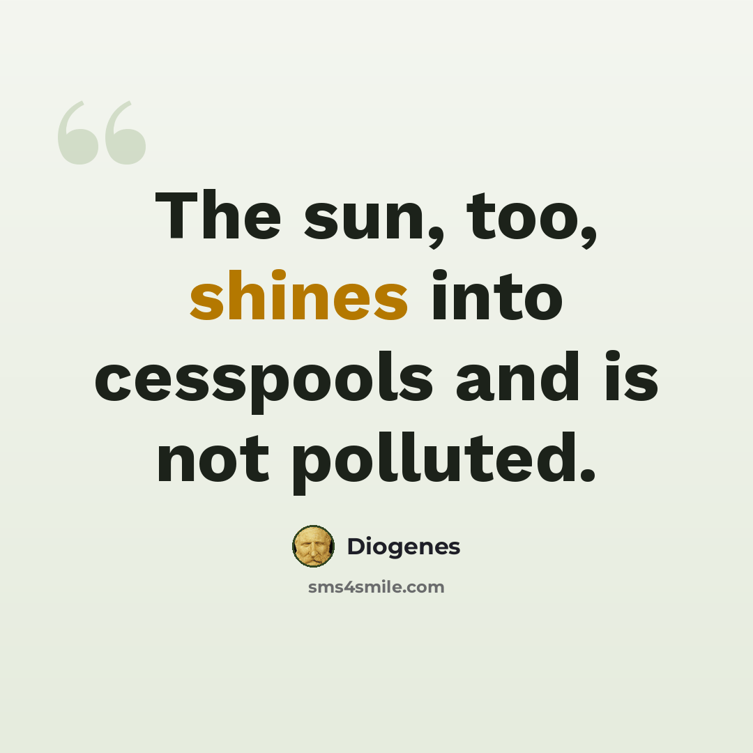 “The sun, too, shines into cesspools and is not polluted.” quote by Diogenes
