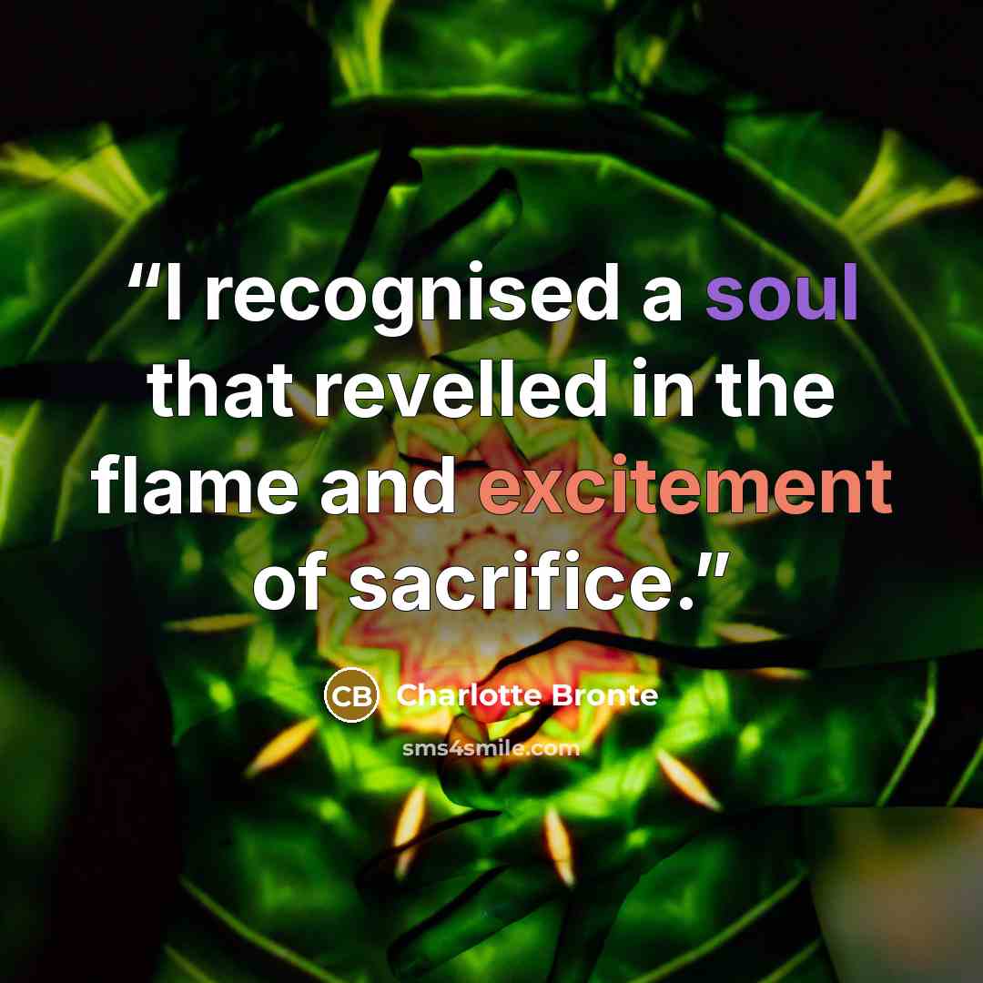 “I recognised a soul that revelled in the flame and excitement of sacrifice.” quote by Charlotte Brontë
