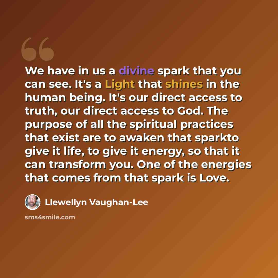 “We have in us a divine spark that you can see. It's a Light that shines in the human being. It's our direct access to truth, our direct access to God. The purpose of all the spiritual practices that exist are to awaken that sparkto give it life, to give it energy, so that it can transform you. One…” quote by Llewellyn Vaughan-Lee