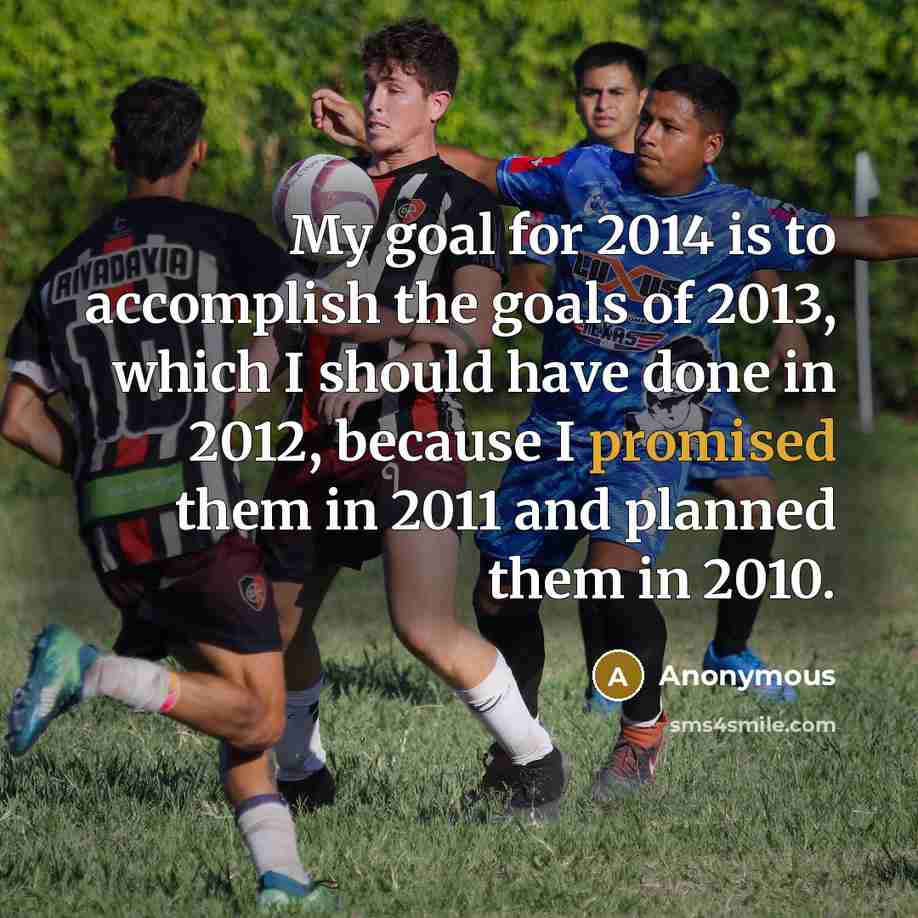 “My goal for 2014 is to accomplish the goals of 2013, which I should have done in 2012, because I promised them in 2011 and planned them in 2010.” quote by Anonymous