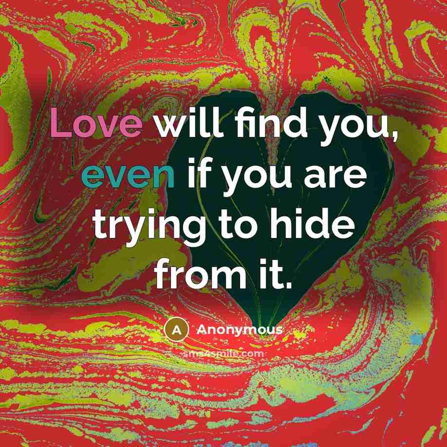 “Love will find you, even if you are trying to hide from it.” quote by Anonymous