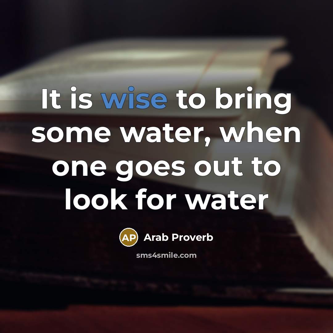 “It is wise to bring some water, when one goes out to look for water” quote by Arab Proverb