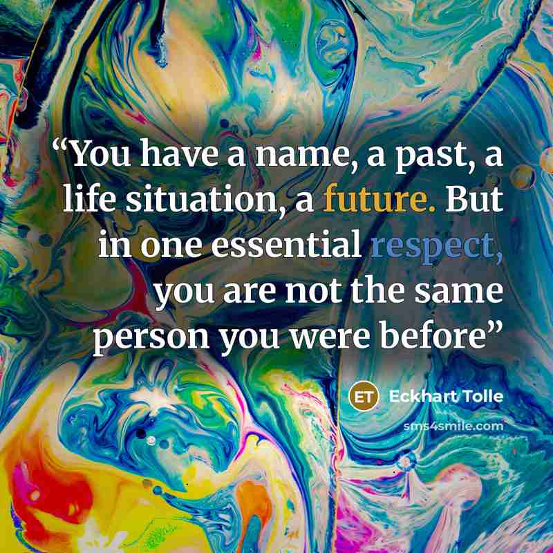 “You have a name, a past, a life situation, a future. But in one essential respect, you are not the same person you were before” quote by Eckhart Tolle