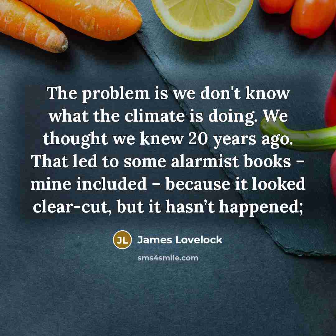 “The problem is we don't know what the climate is doing. We thought we knew 20 years ago. That led to some alarmist books – mine included – because it looked clear-cut, but it hasn’t happened;” quote by James Lovelock