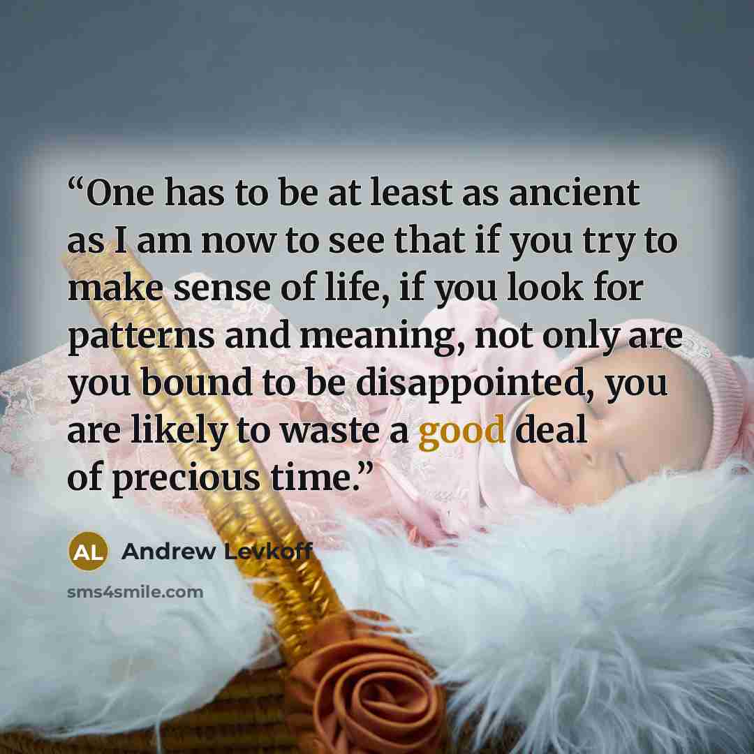 “One has to be at least as ancient as I am now to see that if you try to make sense of life, if you look for patterns and meaning, not only are you bound to be disappointed, you are likely to waste a good deal of precious time.” quote by Andrew Levkoff