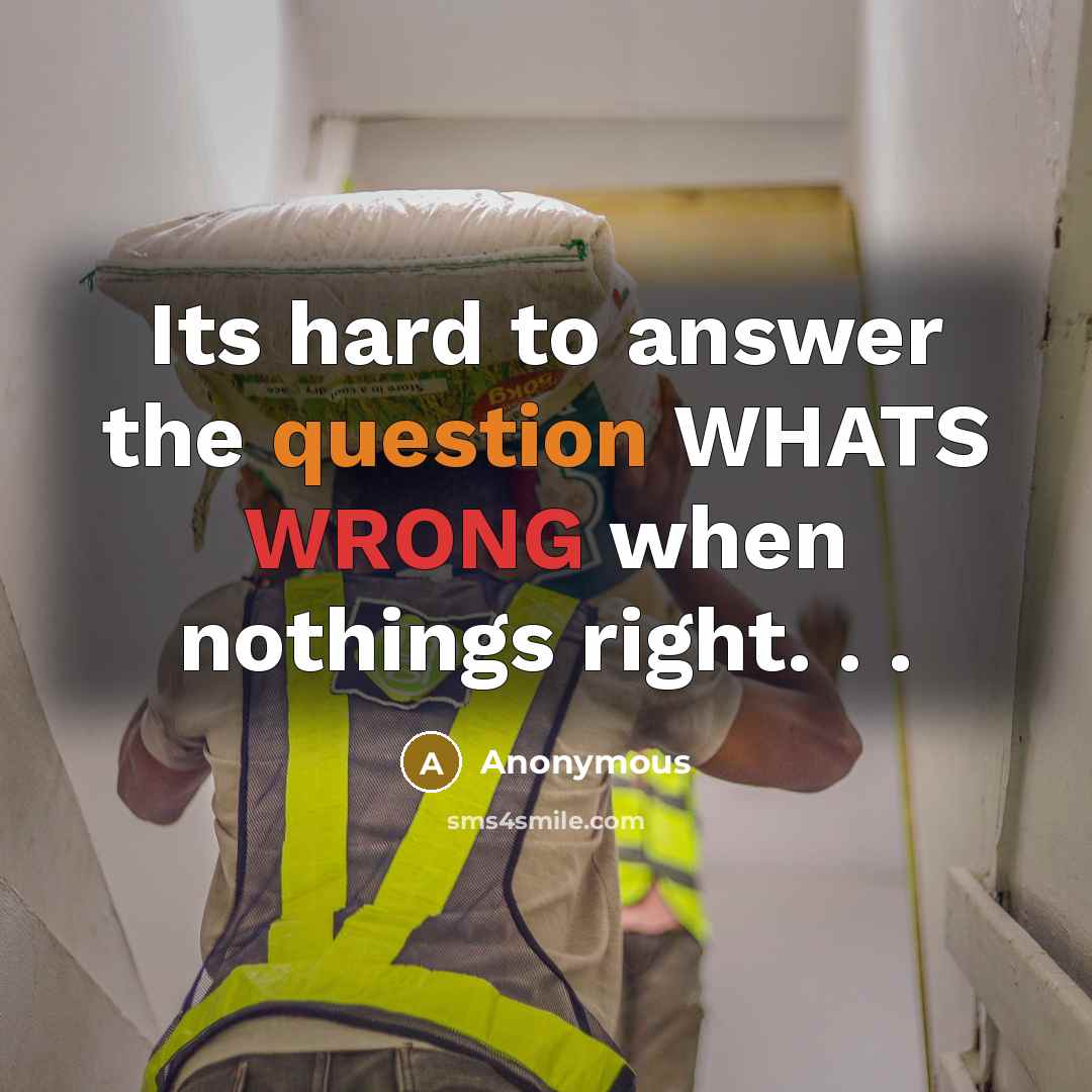 “Its hard to answer the question WHATS WRONG when nothings right. . .” quote by Anonymous