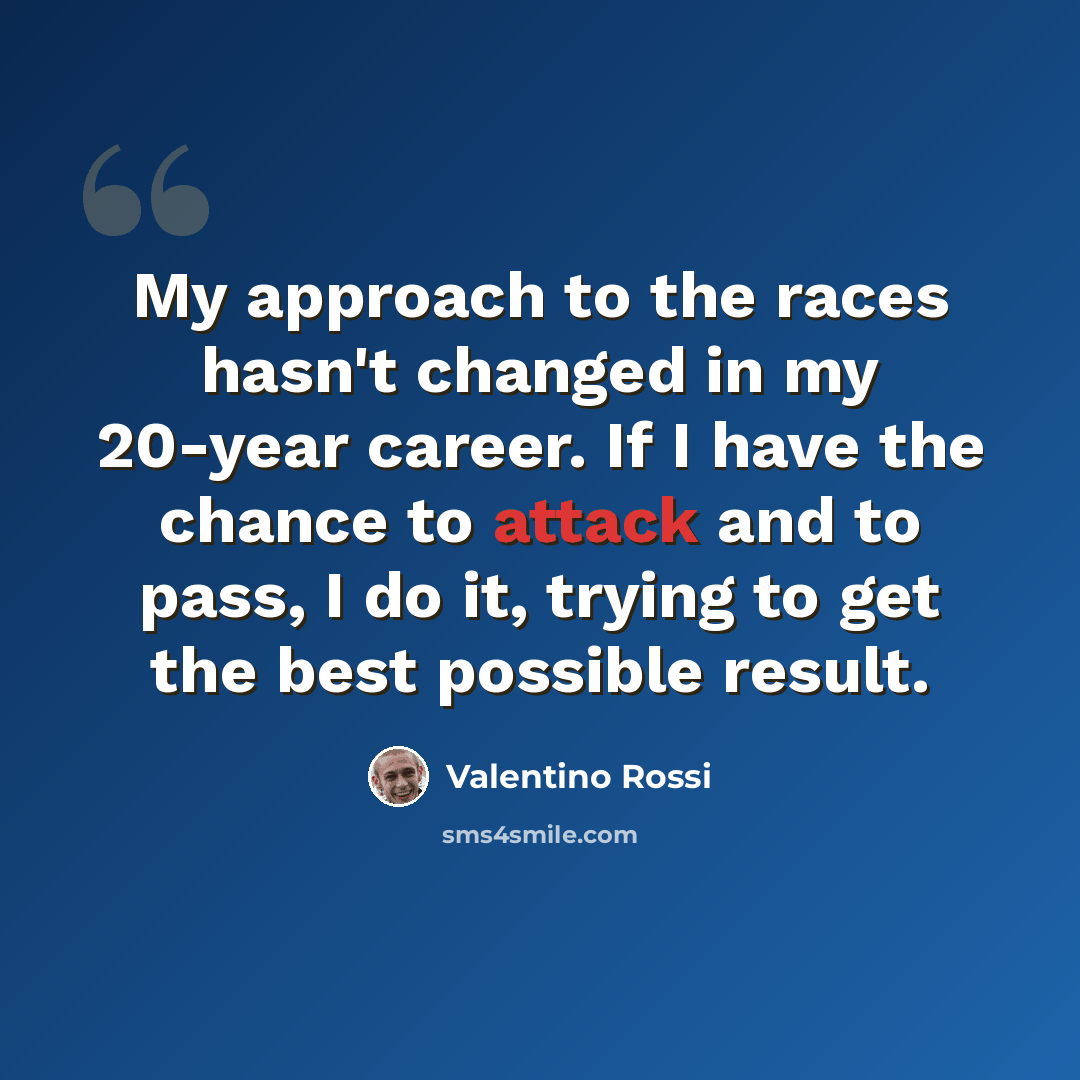 “My approach to the races hasn't changed in my 20-year career. If I have the chance to attack and to pass, I do it, trying to get the best possible result.” quote by Valentino Rossi