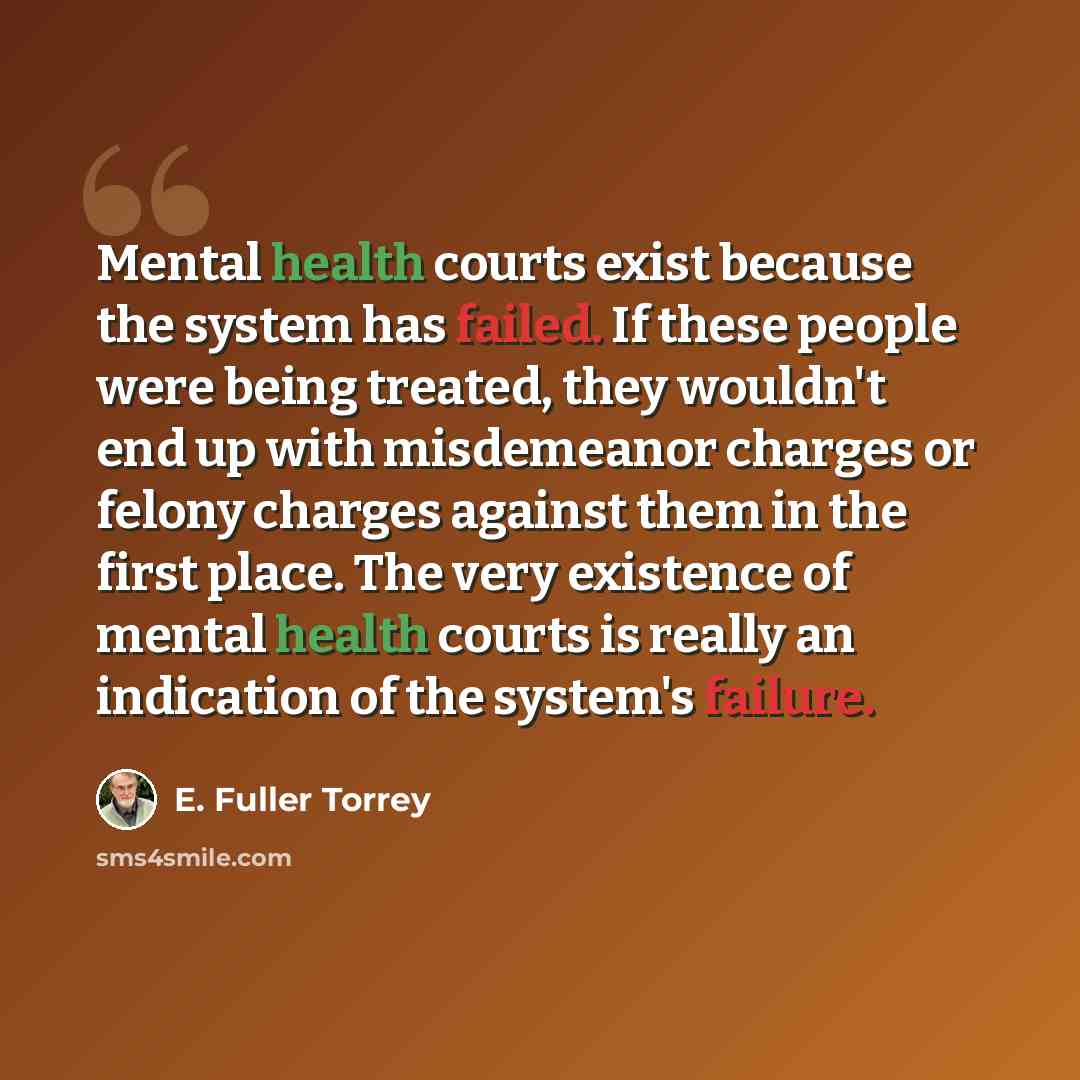 “Mental health courts exist because the system has failed. If these people were being treated, they wouldn't end up with misdemeanor charges or felony charges against them in the first place. The very existence of mental health courts is really an indication of the system's failure.” quote by E. Fuller Torrey