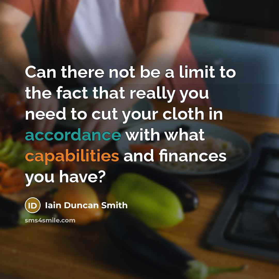 “Can there not be a limit to the fact that really you need to cut your cloth in accordance with what capabilities and finances you have?” quote by Iain Duncan Smith