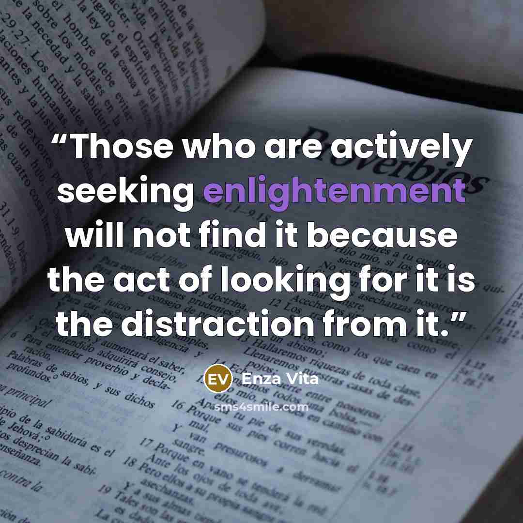 “Those who are actively seeking enlightenment will not find it because the act of looking for it is the distraction from it.” quote by Enza Vita