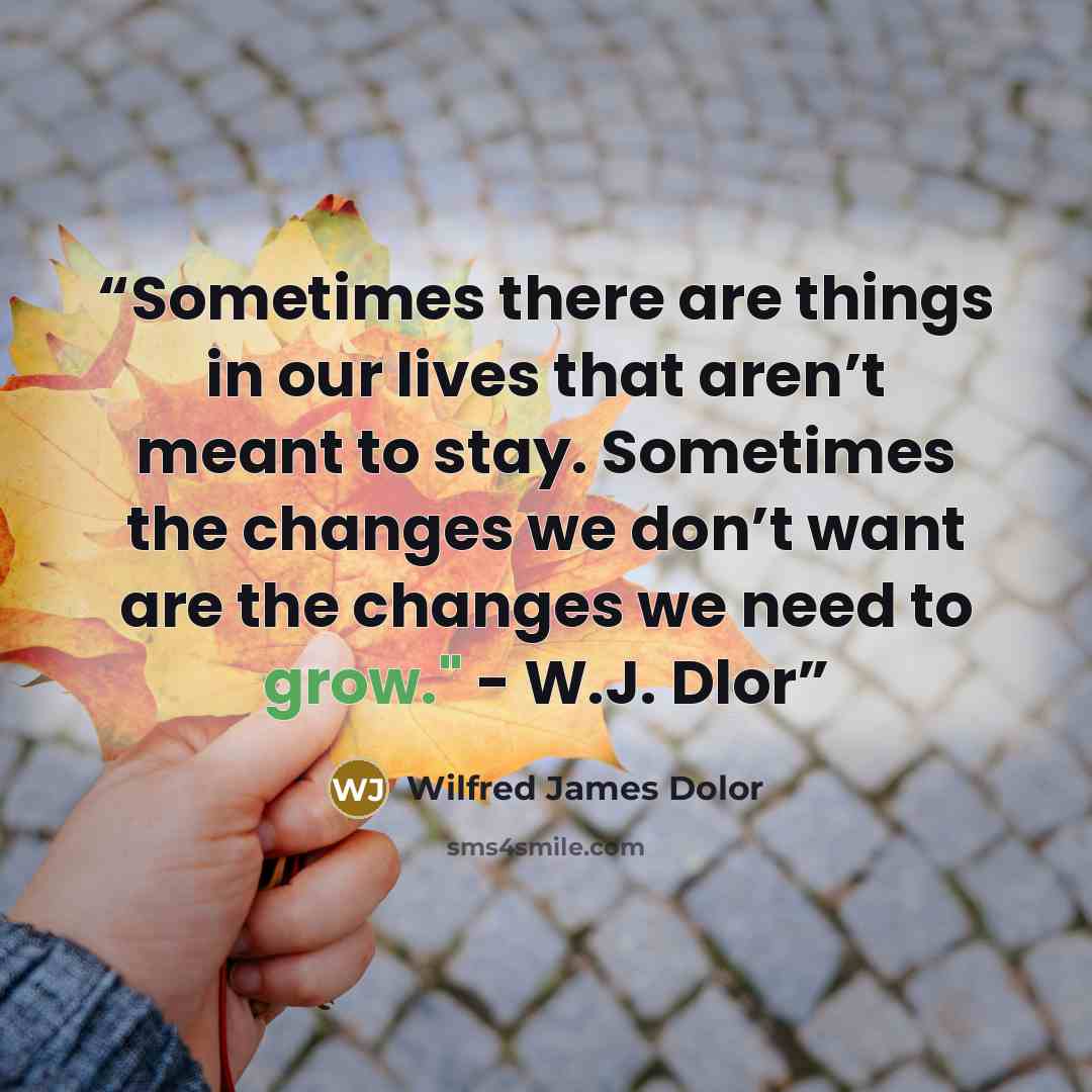 “Sometimes there are things in our lives that aren’t meant to stay. Sometimes the changes we don’t want are the changes we need to grow." - W.J. Dlor” quote by Wilfred James Dolor