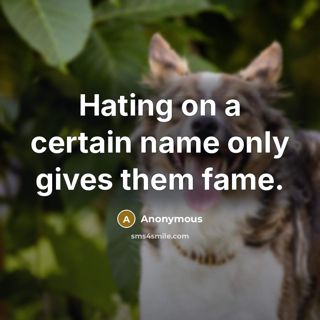 “Hating on a certain name only gives them fame.” quote by Anonymous