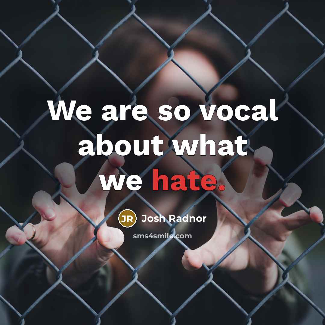 “We are so vocal about what we hate.” quote by Josh Radnor