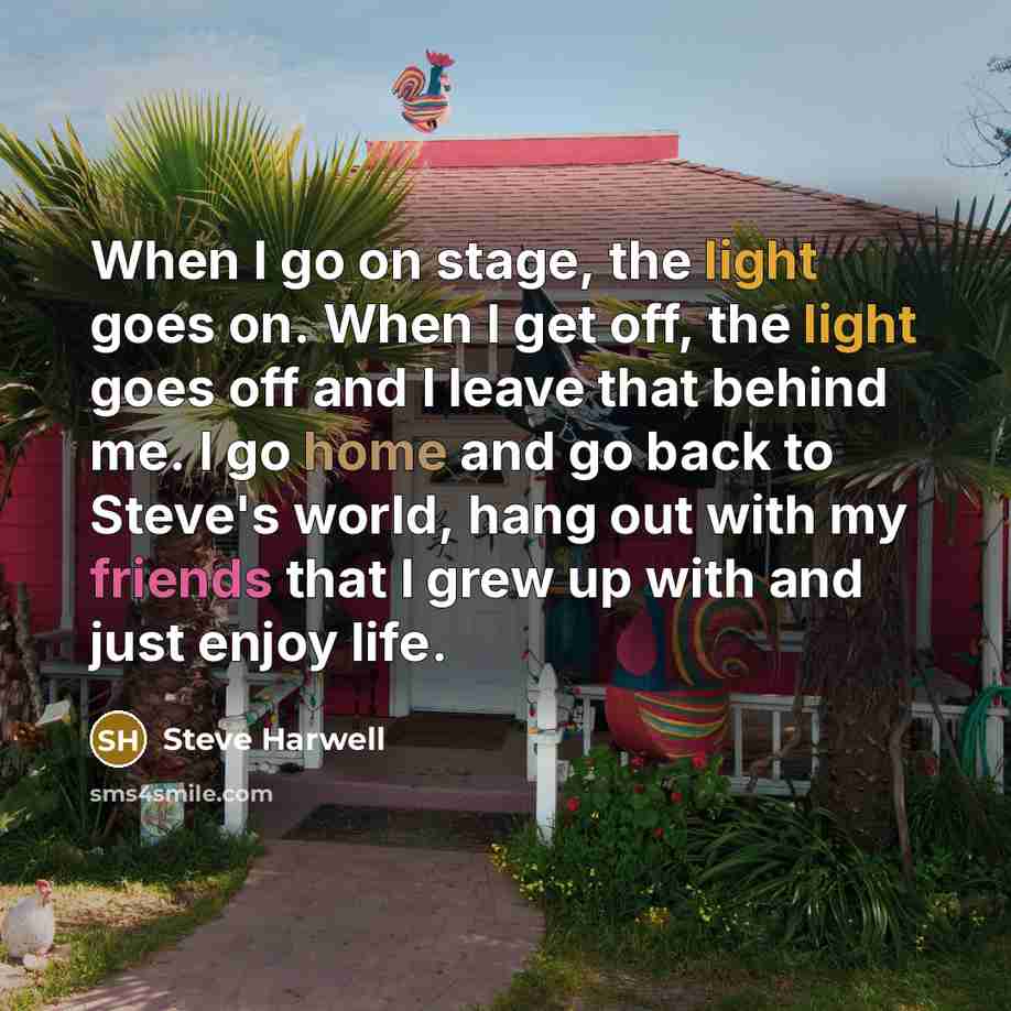 “When I go on stage, the light goes on. When I get off, the light goes off and I leave that behind me. I go home and go back to Steve's world, hang out with my friends that I grew up with and just enjoy life.” quote by Steve Harwell