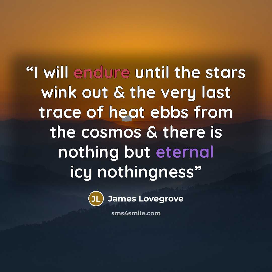 “I will endure until the stars wink out & the very last trace of heat ebbs from the cosmos & there is nothing but eternal icy nothingness” quote by James Lovegrove