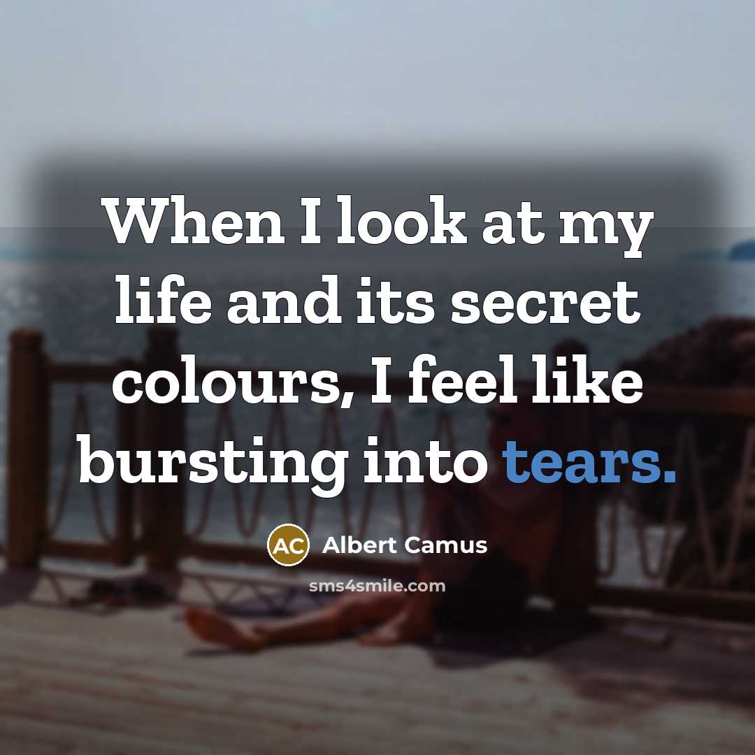 “When I look at my life and its secret colours, I feel like bursting into tears.” quote by Albert Camus