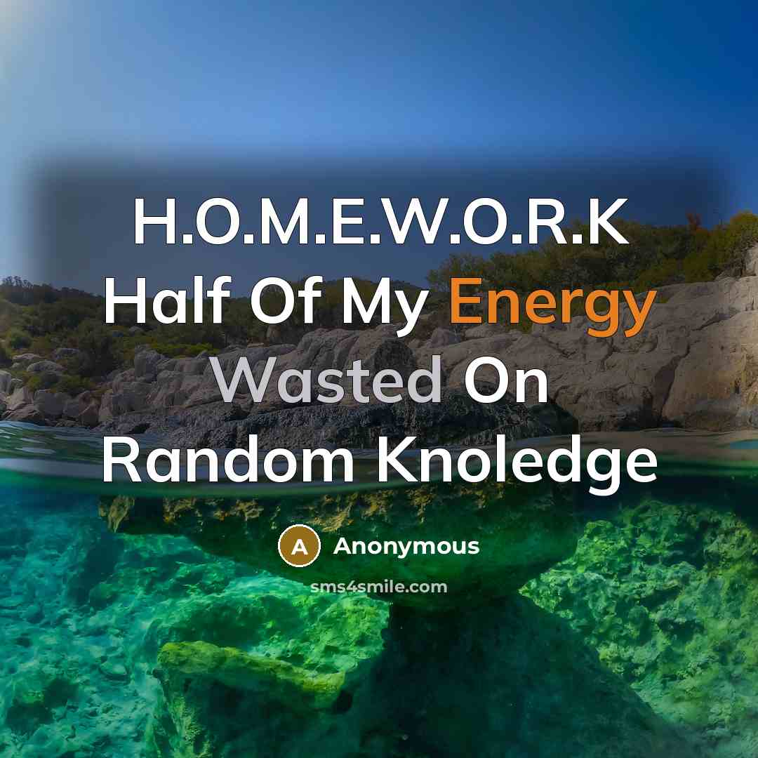 “H.O.M.E.W.O.R.K Half Of My Energy Wasted On Random Knoledge” quote by Anonymous
