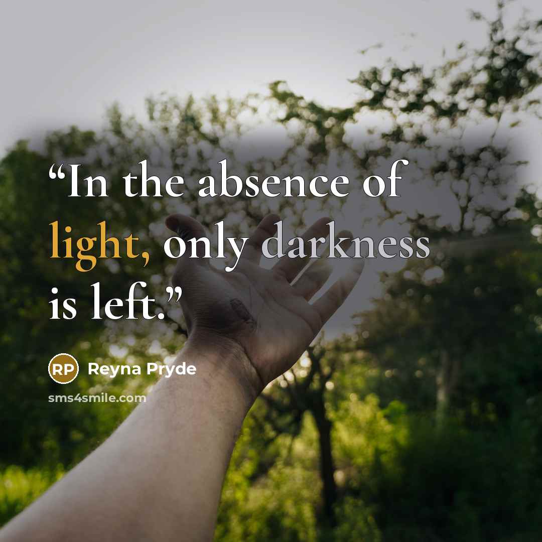 “In the absence of light, only darkness is left.” quote by Reyna Pryde