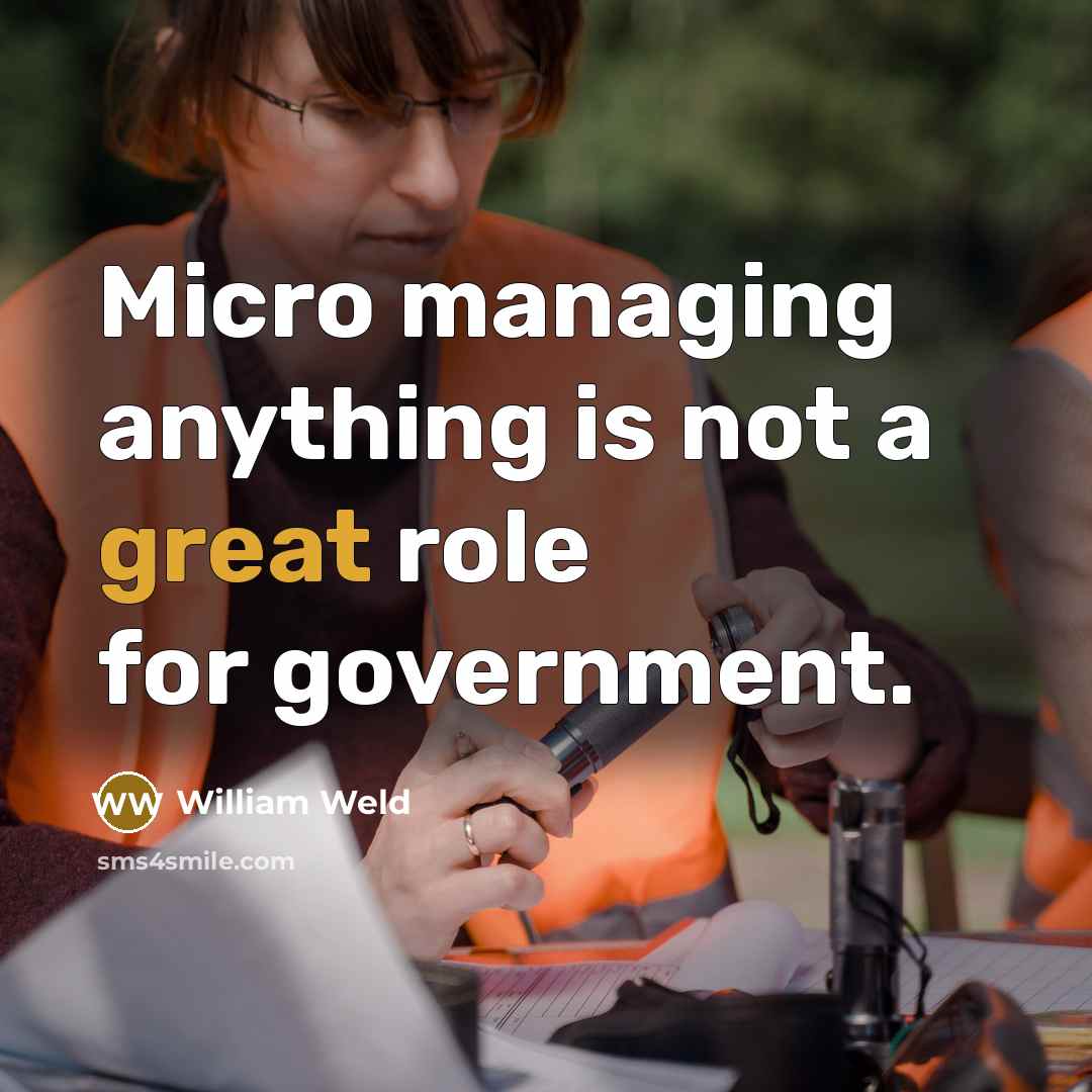 “Micro managing anything is not a great role for government.” quote by William Weld