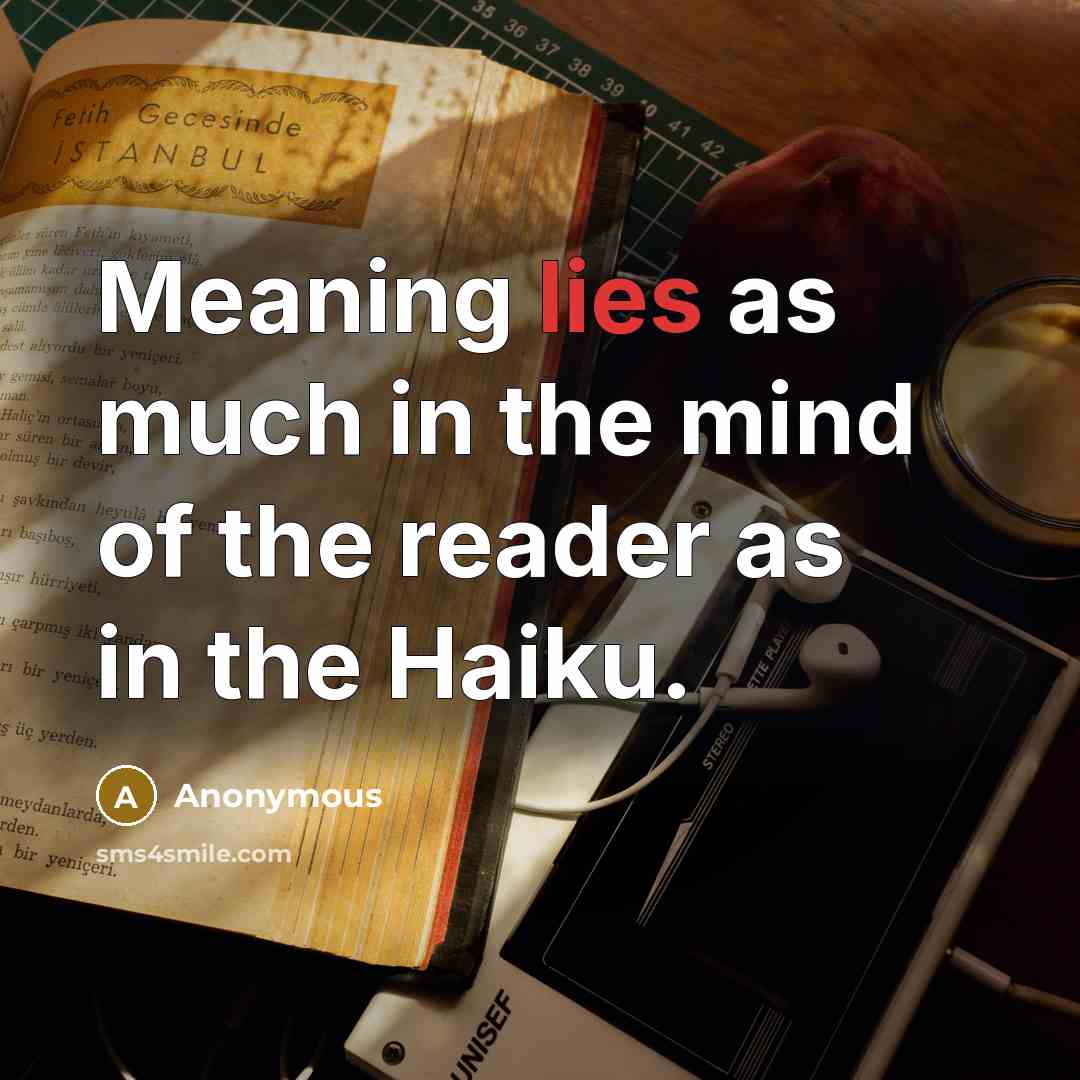 “Meaning lies as much in the mind of the reader as in the Haiku.” quote by Anonymous
