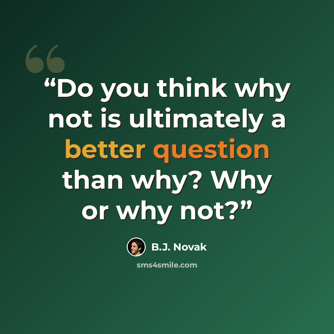 “Do you think why not is ultimately a better question than why? Why or why not?” quote by B.J. Novak