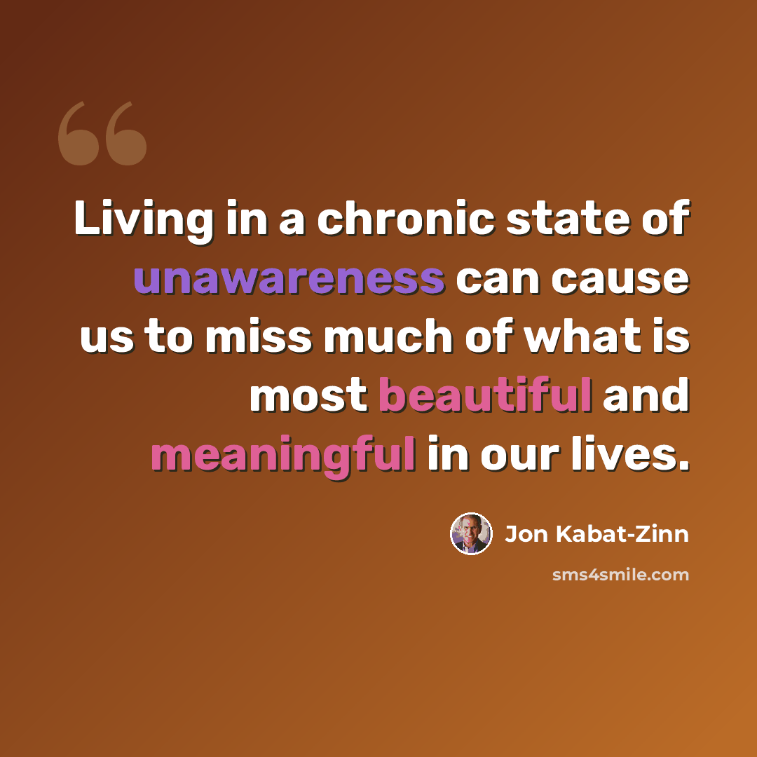 “Living in a chronic state of unawareness can cause us to miss much of what is most beautiful and meaningful in our lives.” quote by Jon Kabat-Zinn