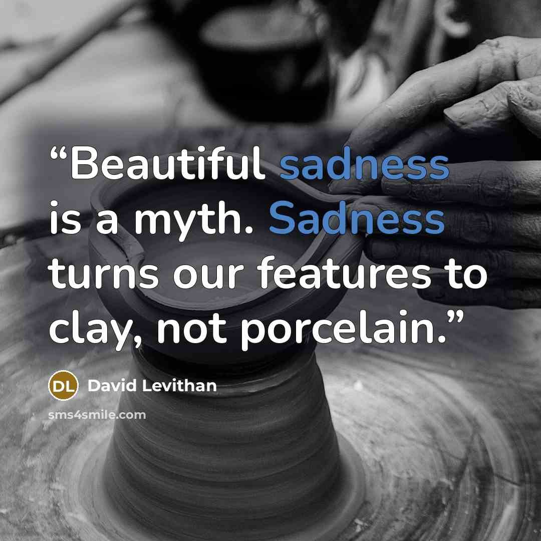 “Beautiful sadness is a myth. Sadness turns our features to clay, not porcelain.” quote by David Levithan
