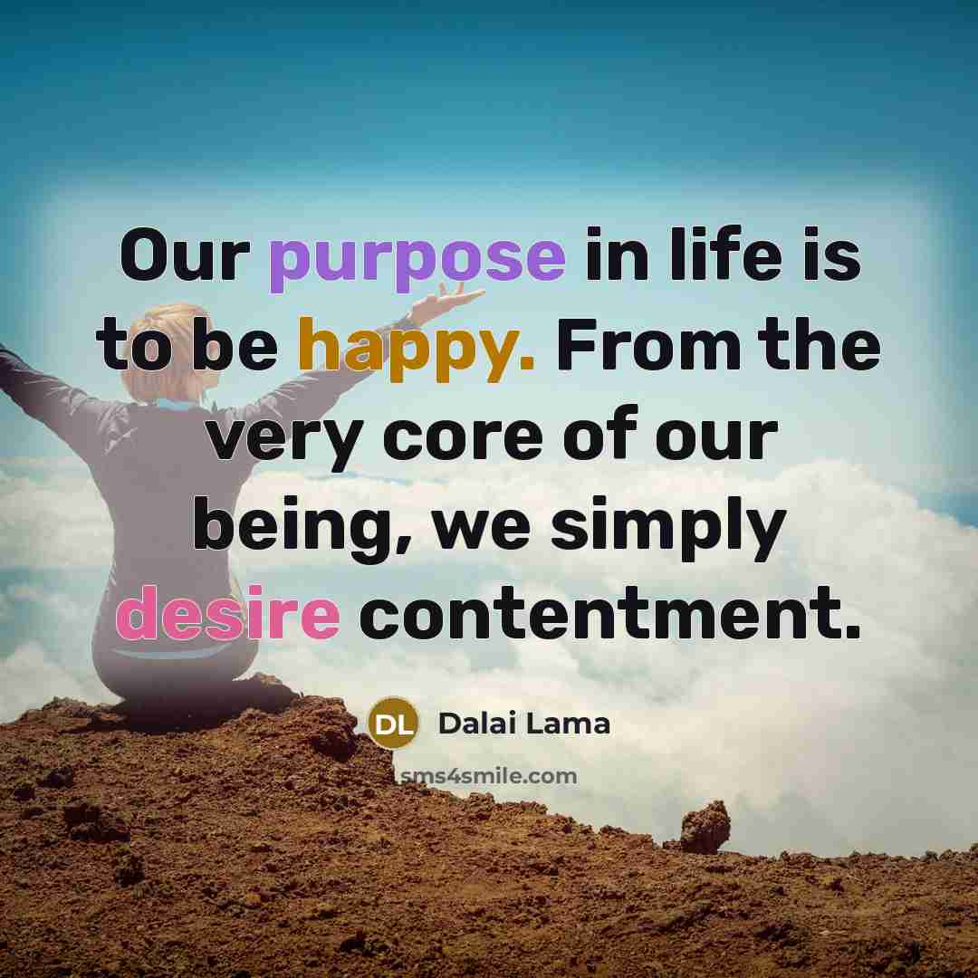 “Our purpose in life is to be happy. From the very core of our being, we simply desire contentment.” quote by Dalai Lama