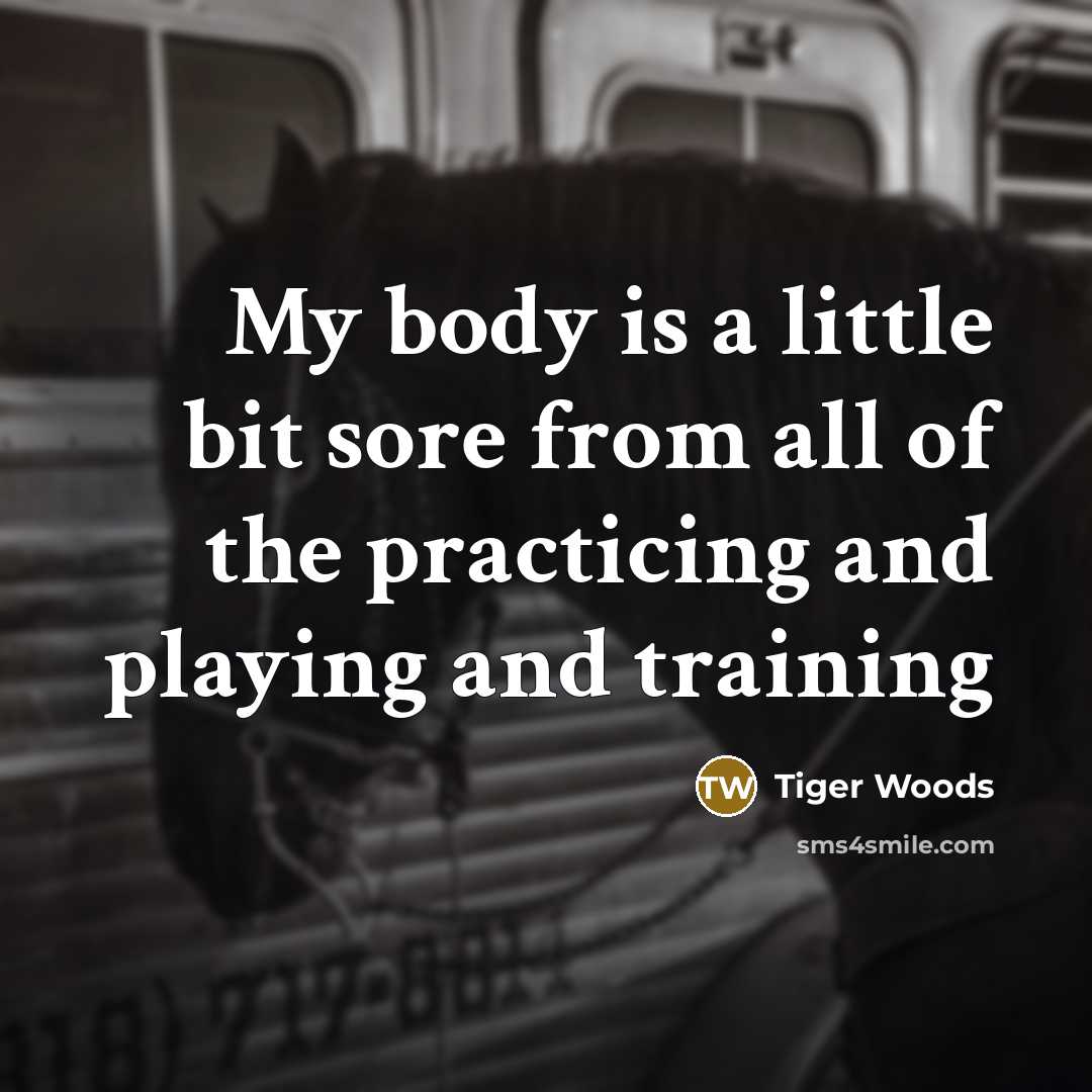 “My body is a little bit sore from all of the practicing and playing and training” quote by Tiger Woods
