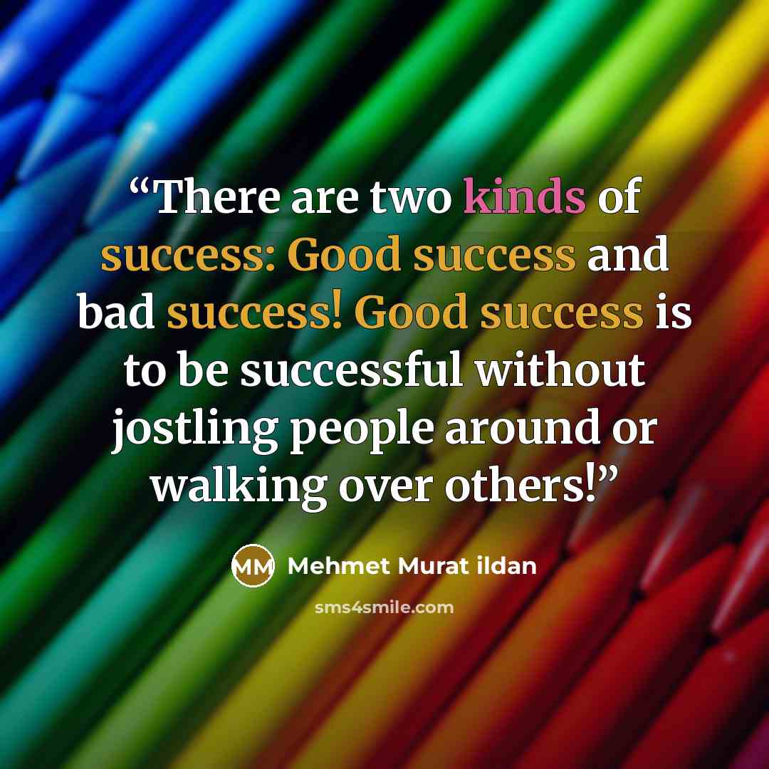“There are two kinds of success: Good success and bad success! Good success is to be successful without jostling people around or walking over others!” quote by Mehmet Murat ildan