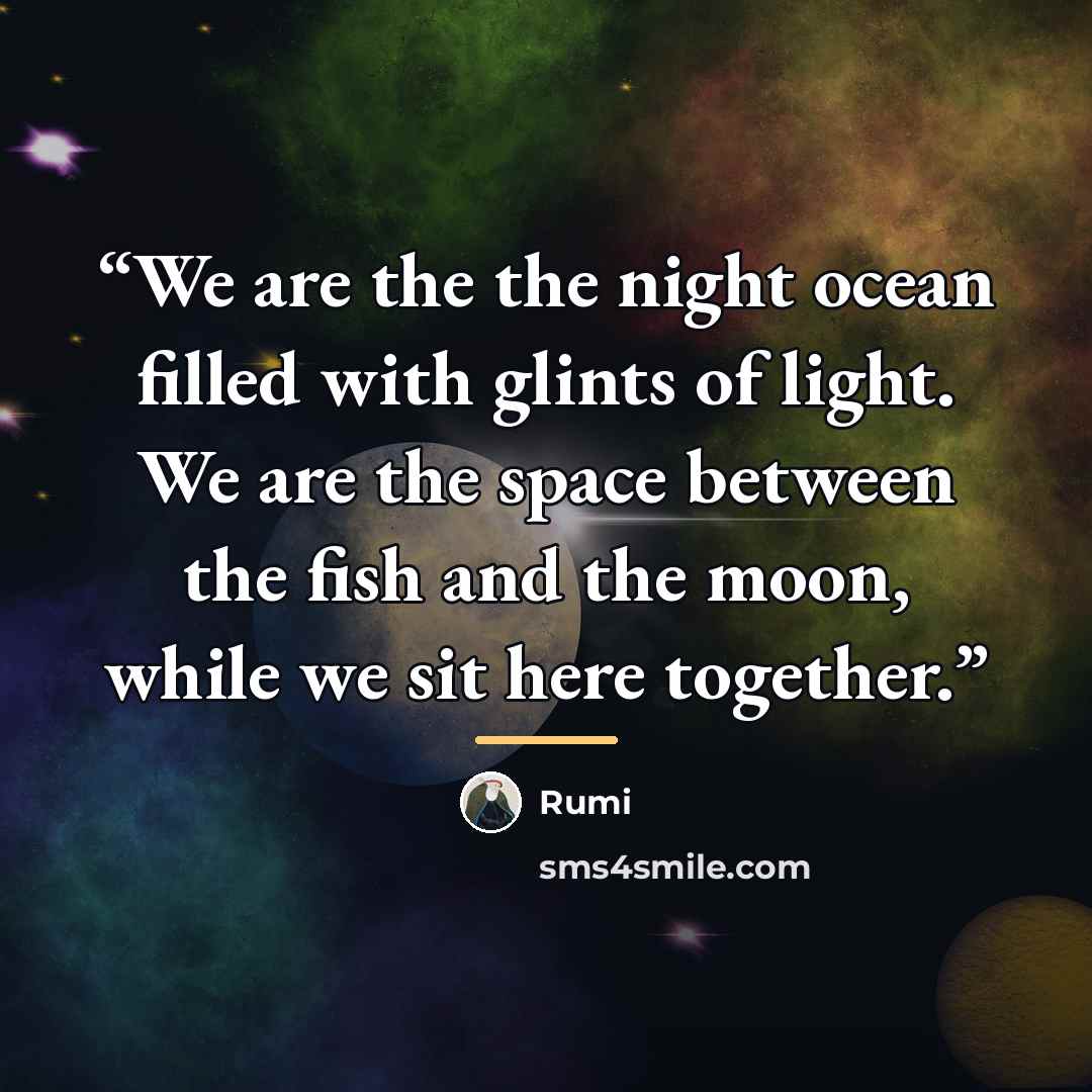 “We are the the night ocean filled with glints of light. We are the space between the fish and the moon, while we sit here together.” quote by Rumi