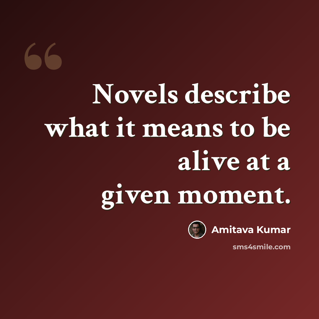 “Novels describe what it means to be alive at a given moment.” quote by Amitava Kumar
