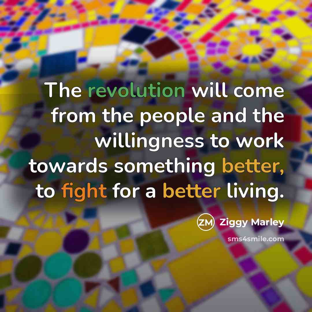 “The revolution will come from the people and the willingness to work towards something better, to fight for a better living.” quote by Ziggy Marley