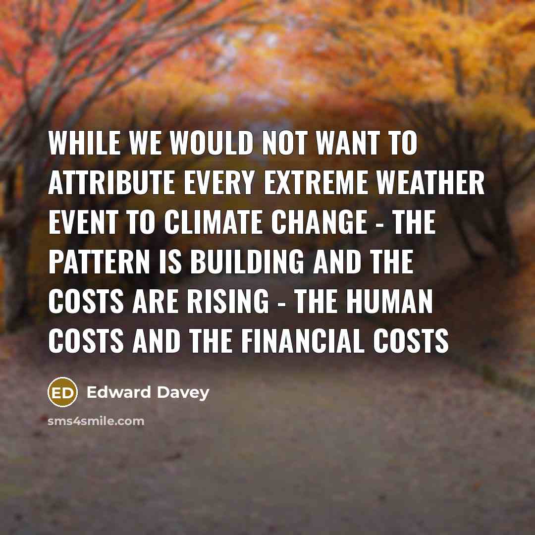 “While we would not want to attribute every extreme weather event to climate change - the pattern is building and the costs are rising - the human costs and the financial costs” quote by Edward Davey