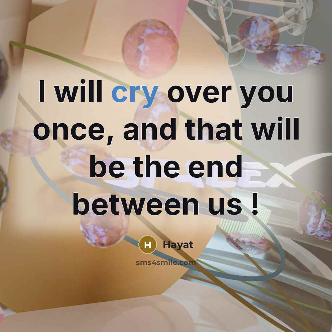 “I will cry over you once, and that will be the end between us !” quote by Hayat