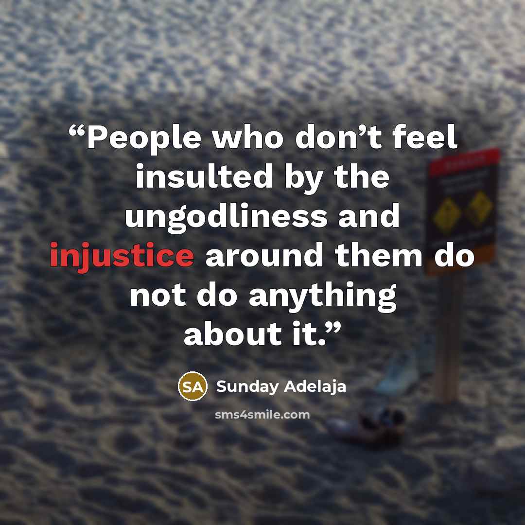 “People who don’t feel insulted by the ungodliness and injustice around them do not do anything about it.” quote by Sunday Adelaja