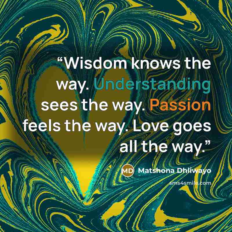“Wisdom knows the way. Understanding sees the way. Passion feels the way. Love goes all the way.” quote by Matshona Dhliwayo